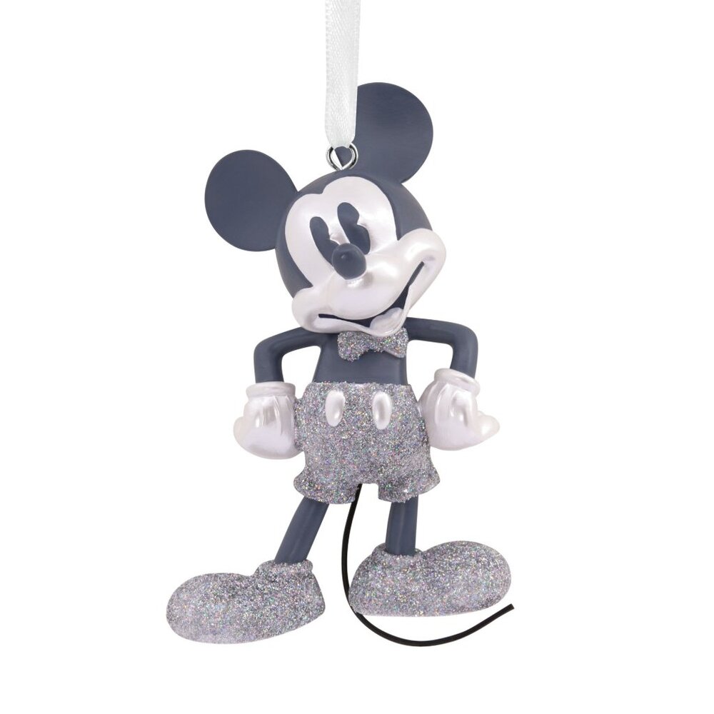 Hallmark Disney 100 Mickey Mouse Silver Sparkle Glitter Christmas Ornaments